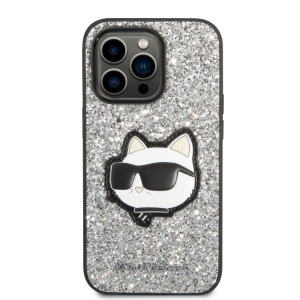 Husa pentru iPhone 14 Pro Max - Karl Lagerfeld Hardcase Glitter (KLHCP14XG2CPS) - Silver Choupette Patch - Img 3