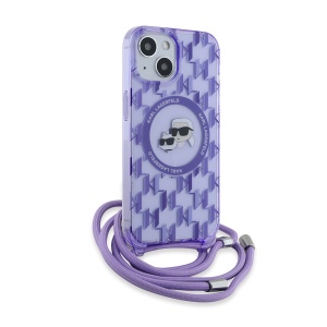 Husa pentru iPhone 15 - Karl Lagerfeld IML Crossbody MagSafe (KLHMP15SHCKCKLCU) - Purple Mono Karl&Choupette - Img 4