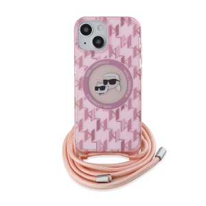 Husa pentru iPhone 15 - Karl Lagerfeld IML Crossbody MagSafe (KLHMP15SHCKCKLCP) - Pink Mono Karl&Choupette Head - Img 2