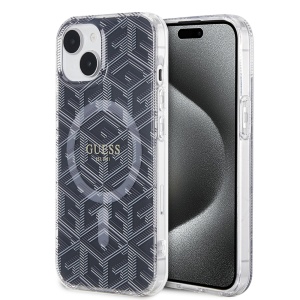 Husa pentru iPhone 15 Plus - Guess IML GCube MagSafe (GUHMP15MHGCUSTGK) - Black