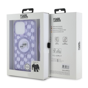 Husa pentru iPhone 15 Pro - Karl Lagerfeld IML Crossbody MagSafe (KLHMP15LHCKCKLCU) - Purple Monogram Karl&Choupette Head - Img 7