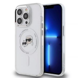 Husa pentru iPhone 15 Pro - Karl Lagerfeld IML MagSafe (KLHMP15LHLSKCH) - White Metal Karl&Choupette Head