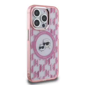 Husa pentru iPhone 15 Pro - Karl Lagerfeld IML MagSafe (KLHMP15LHMCKMHP) - Pink Monogram Karl&Choupette Head - Img 2