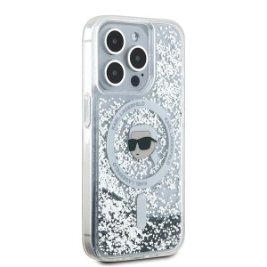 Husa pentru iPhone 15 Pro - Karl Lagerfeld Liquid Glitter MagSafe (KLHMP15LLGKISGH) - Transparent Karl Head - Img 5