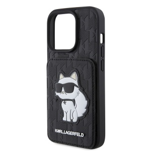 Husa pentru iPhone 15 Pro - Karl Lagerfeld Saffiano Cardslots and Stand (KLHCP15LSAKCNSCK) - Monogram Choupette - Img 2