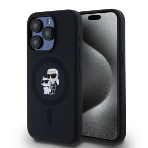 Husa pentru iPhone 15 Pro - Karl Lagerfeld Silicone MagSafe (KLHMP15LSCMKCRHK) - Karl&Choupette - Img 1