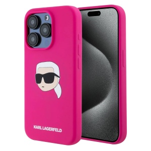 Husa pentru iPhone 15 Pro - Karl Lagerfeld Silicone MagSafe (KLHMP15LSKHPPLF) - Fuchsia Karl`s Head