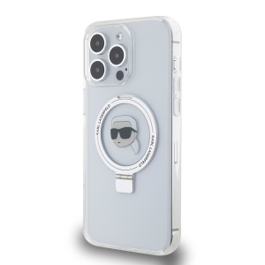 Husa pentru iPhone 15 Pro Max - Karl Lagerfeld Hardcase Ring Stand MagSafe (KLHMP15XHMRSKHH) - White Karl Head - Img 3