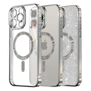 Husa pentru iPhone 15 Pro Max - Techsuit Luxury Glitter MagSafe - Silver - Img 1