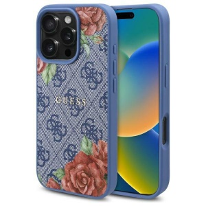 Husa pentru iPhone 16 - Guess Hardcase 4G Flower Print MagSafe (GUHMP16SP4ROPEMCB) - Blue
