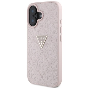 Husa pentru iPhone 16 - Guess Leather Hot Stamp 4G Pattern Triangle Metal Logo (GUHCP16SPGP4STRP) - Pink - Img 2