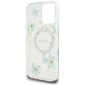 Husa pentru iPhone 16 Pro - Guess Hardcase Resin Flowers and Glitter MagSafe (GUHMP16LRBFGFGMQ) - Turquoise - Img 5