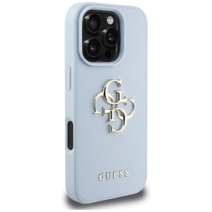 Husa pentru iPhone 16 Pro Max - Guess Hardcase Grained Big 4G Logo Small Classic Logo (GUHCP16XPGT4MBB) - Blue - Img 4