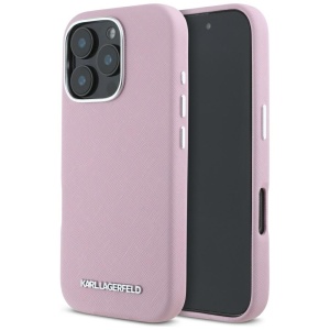 Husa pentru iPhone 16 Pro Max - Karl Lagerfeld Saffiano Full Wrapped Elongated Metal Logo MagSafe (KLHMP16XPSAFWMCP) - Pink - Img 1