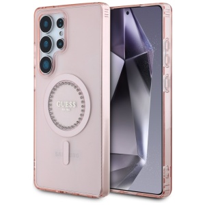 Husa pentru Samsung Galaxy S25 Ultra - Guess IML Rhinestones MagSafe (GUHMS25LPFTDTEP) - Pink