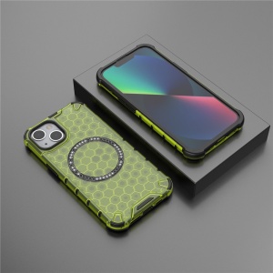 Husa transparenta pentru iPhone 13 - Techsuit HoneyComb Shield MagSafe - Lime Green - Img 5