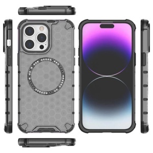 Husa transparenta pentru iPhone 14 Pro - Techsuit HoneyComb Shield MagSafe - Black - Img 4