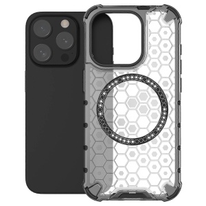 Husa transparenta pentru iPhone 15 Pro Max - Techsuit HoneyComb Shield MagSafe - White - Img 2