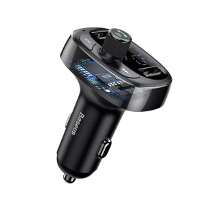 Incarcator cu Modulator pentru Masina, 2x USB, TF Card, MP3 - Baseus (CCMT000301) - Black - Img 1