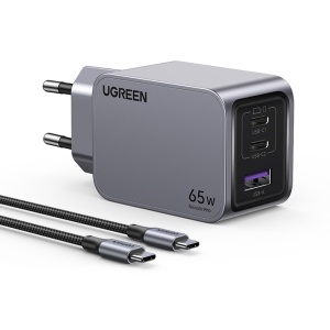 Incarcator USB, 2x Type-C, GaN, Fast Charging, 65W, 3A, PD3.0, QC4.0 - Ugreen Nexode Pro X755 (25871) - Grey