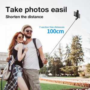 Selfie Stick cu Trepied si Telecomanda, 104cm - Techsuit (L02s) - Black - Img 5