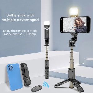 Selfie Stick cu Trepied si Telecomanda, 70cm, Mini - Techsuit (Q10s) - Black - Img 7