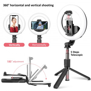 Selfie Stick cu Trepied si Telecomanda, 90cm - Techsuit (L07) - Black - Img 5