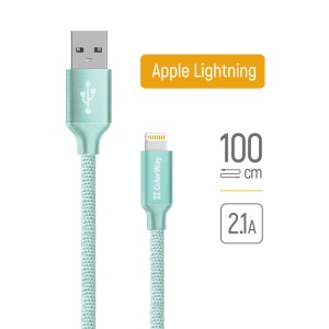 Cablu Date, USB la Lightning, 2.1A, 1m - ColorWay (CW-CBUL004-MT) - Mint - Img 3