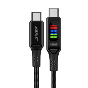 Cablu de date Type-C to Type-C, Fast Charging, 100W, 5A, LED Display, 1.2m - Acefast (C7-03) - Black