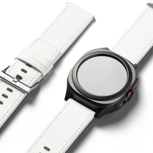 Curea pentru Fossil Hybrid 24mm / Mobvoi TicWatch Pro 5 / Suunto 9 / Suunto 9 Baro / Suunto D5 - Ringke Leather One Basic Bold - White