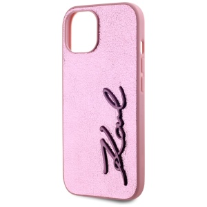 Husa iPhone 15 - Karl Lagerfeld Hardcase Leather (KLHCP15SPFMFBKMP) - Pink Metal Signature - Img 6