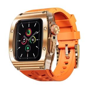 Husa pentru Apple Watch 7 / 8 / 9 (45mm) + Curea - ShellBox Waterproof IP68 - Rose Gold - Img 1