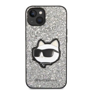 Husa pentru iPhone 14 - Karl Lagerfeld Hardcase Glitter (KLHCP14SG2CPS) - Silver Choupette Patch - Img 3