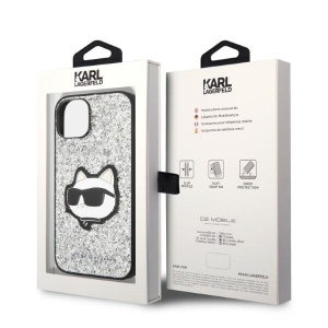 Husa pentru iPhone 14 - Karl Lagerfeld Hardcase Glitter (KLHCP14SG2CPS) - Silver Choupette Patch - Img 8