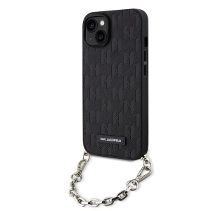 Husa pentru iPhone 14 - Karl Lagerfeld Saffiano Monogram Chain (KLHCP14SSACKLHPK) - Black - Img 1