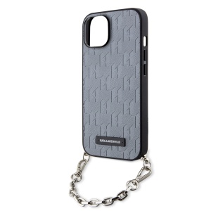Husa pentru iPhone 14 - Karl Lagerfeld Saffiano Monogram Chain (KLHCP14SSACKLHPG) - Silver - Img 2