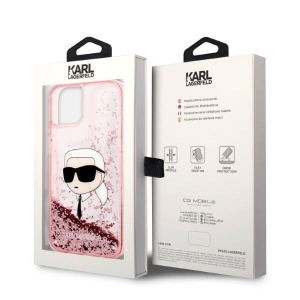 Husa pentru iPhone 14 Plus - Karl Lagerfeld Hardcase Glitter (KLHCP14MLNKHCP) - Pink Karl Head - Img 8