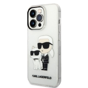 Husa pentru iPhone 14 Pro - Karl Lagerfeld Hardcase Glitter (KLHCP14LHNKCTGT) - Transparent Karl&Choupette - Img 5