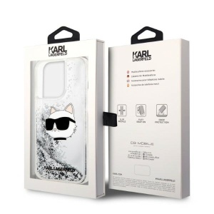 Husa pentru iPhone 14 Pro - Karl Lagerfeld Hardcase Glitter (KLHCP14LLNCHCS) - Silver Choupette Head - Img 8