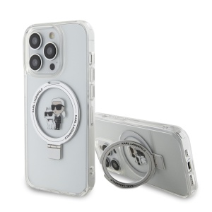 Husa pentru iPhone 14 Pro - Karl Lagerfeld Hardcase Ring Stand MagSafe (KLHMP14LHMRSKCH) - White Karl&Choupette - Img 1