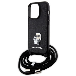 Husa pentru iPhone 14 Pro - Karl Lagerfeld Saffiano Crossbody (KLHCP14LSAKCPSK) - Metal Pin Karl&Choupette - Img 3