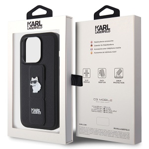 Husa pentru iPhone 14 Pro - Karl Lagerfeld Saffiano Gripstand (KLHCP14LGSACHPK) - Choupette - Img 9