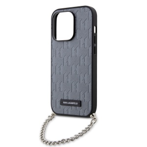 Husa pentru iPhone 14 Pro - Karl Lagerfeld Saffiano Monogram Chain (KLHCP14LSACKLHPG) - Silver - Img 2