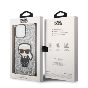 Husa pentru iPhone 14 Pro Max - Karl Lagerfeld Hardcase Glitter (KLHCP14XGFKPG) - Silver Flakes Ikonik - Img 8