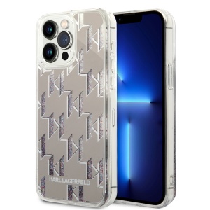 Husa pentru iPhone 14 Pro Max - Karl Lagerfeld Hardcase Liquid Glitter (KLHCP14XLMNMS) - Silver Monogram - Img 1