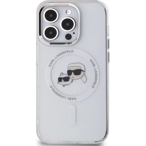 Husa pentru iPhone 14 Pro Max - Karl Lagerfeld IML MagSafe (KLHMP14XHLSKCH) - White Metal Karl&Choupette Head - Img 3