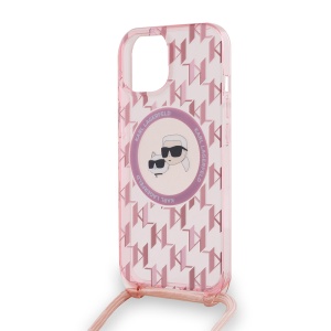 Husa pentru iPhone 15 - Karl Lagerfeld IML Crossbody MagSafe (KLHMP15SHCKCKLCP) - Pink Mono Karl&Choupette Head - Img 3