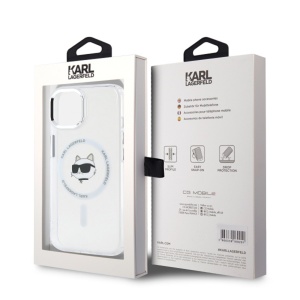 Husa pentru iPhone 15 - Karl Lagerfeld IML MagSafe (KLHMP15SHLSCHH) - White Metal Choupette`s Head - Img 6
