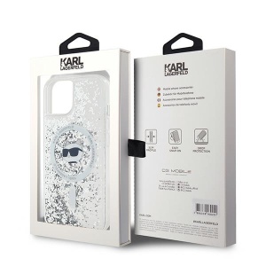 Husa pentru iPhone 15 Plus - Karl Lagerfeld Liquid Glitter MagSafe (KLHMP15MLGCHSGH) - Transparent Choupette Head - Img 7