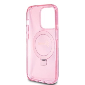 Husa pentru iPhone 15 Pro - Guess Ring Stand Script Glitter MagSafe (GUHMP15LHRSGSP) - Pink - Img 6
